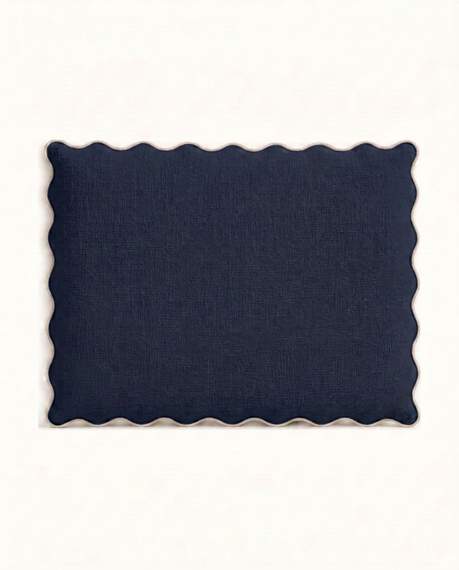 Muslin Baby Blanket, Blue with beige rim